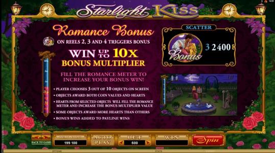 Starlight Kiss Slot Machine Bonus Game Screen