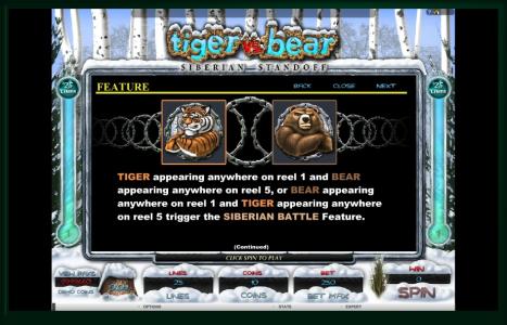 Tiger vs. Bear Slot Machine Bonus Game Screen