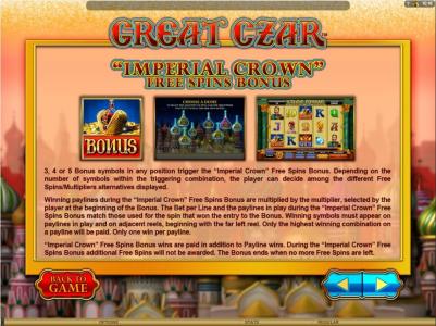 The Great Czar Slot Machine Free Spins Bonus Screen
