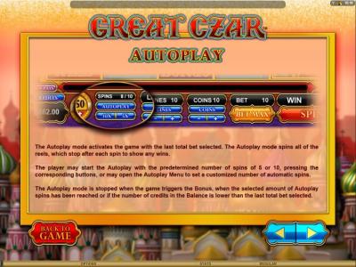 The Great Czar Slot Machine Autoplay Screen