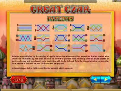 The Great Czar Slot Machine Paylines Screen