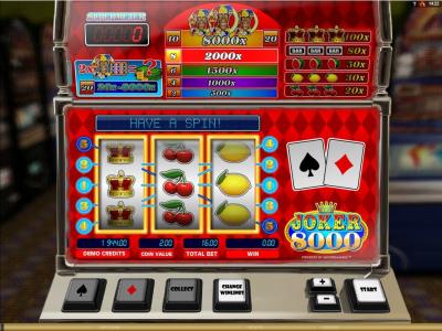 Joker 8000 Slot Machine Paytable Screen