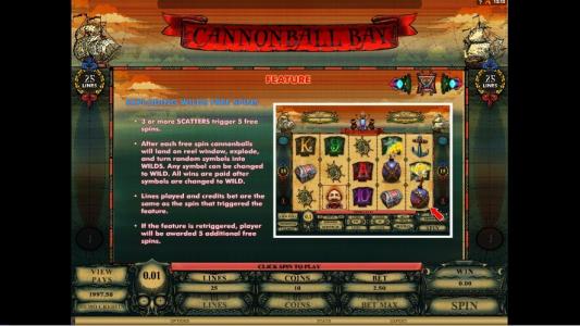 Cannonball Bay Slot Machine Feature Information Screen