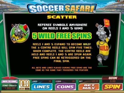 Soccer Safari Slot Machine Free Spins Bonus Screen