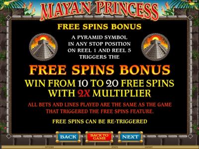 Mayan Princess Slot Machine Free Spins Bonus Screen