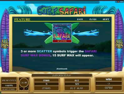 Surf Safari Slot Machine Scatter Awards Screen