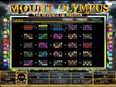 Mount Olympus Slot Machine Paylines Screen