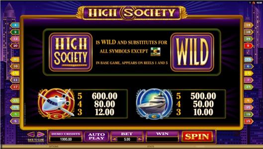 High Society Slot Machine Wild Symbol Screen