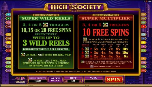 High Society Slot Machine Free Spins Bonus Screen
