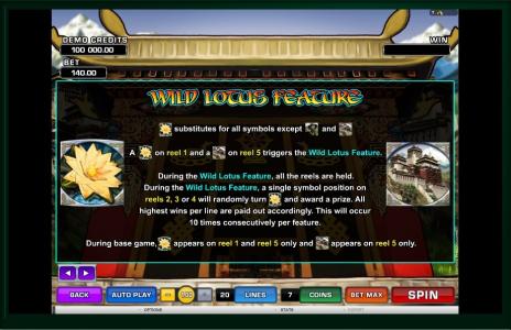 Paradise Found Slot Machine Feature Information Screen