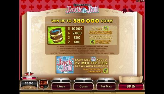 Rhyming Reels Jack & Jill Slot Machine Paytable Screen