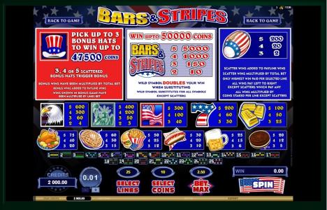 Bars and Stripes Slot Machine Paytable Screen