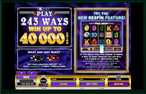 Reel Gems Slot Machine Free Spins Bonus Screen