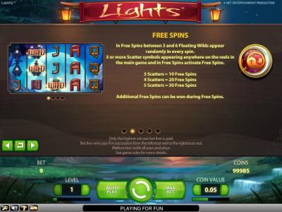 Lights Slot Machine Free Spins Bonus Screen