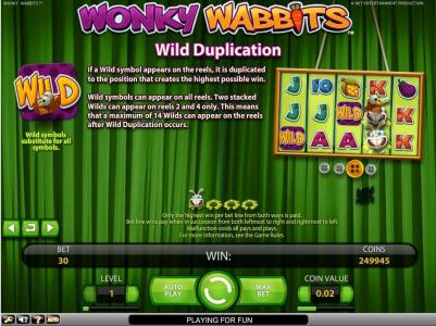 Wonky Wabbits Slot Machine Wild Symbol Screen