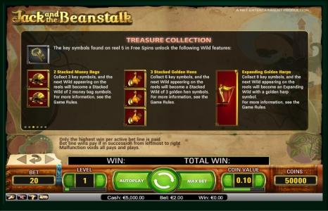 Jack and the Beanstalk Slot Machine Feature Information Screen