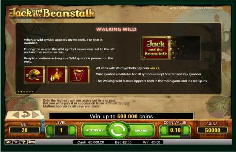Jack and the Beanstalk Slot Machine Scatter Awards and Wild Symbol Screen