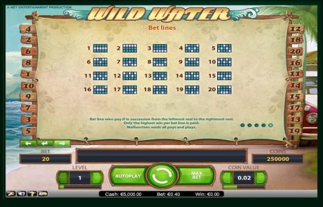 Wild Water Slot Machine Paylines Screen