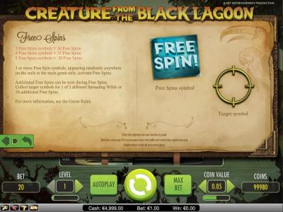 Creature From the Black Lagoon Slot Machine Free Spins Bonus Screen