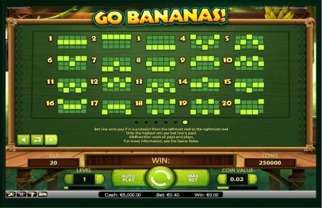 Go Bananas! Slot Machine Paylines Screen