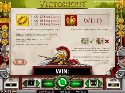 Victorious Slot Machine Free Spins Bonus Screen