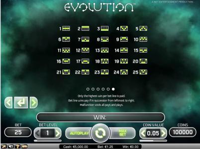 Evolution Slot Machine Paylines Screen