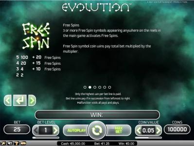 Evolution Slot Machine Free Spins Bonus Screen