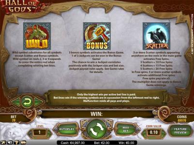 Hall of Gods Slot Machine Scatter Awards and Wild Symbol Screen
