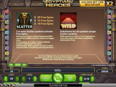 Egyptian Heroes Slot Machine Scatter Awards and Wild Symbol Screen