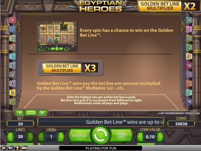 Egyptian Heroes Slot Machine Golden Bet Line Multiplier Screen
