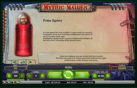 Mythic Maiden Slot Machine Free Spins Bonus Screen