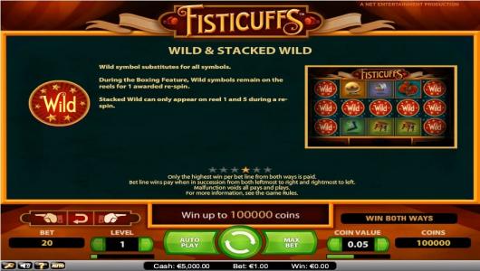 Fisticuffs Slot Machine Scatter Awards and Wild Symbol Screen