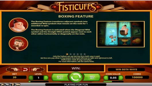 Fisticuffs Slot Machine Fisticuffs Features Screen
