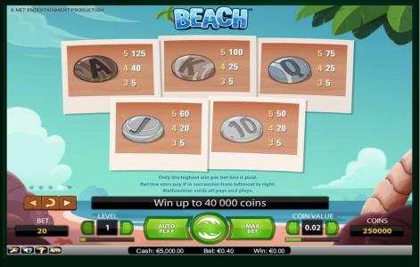 Beach Slot Machine Paytable Screen
