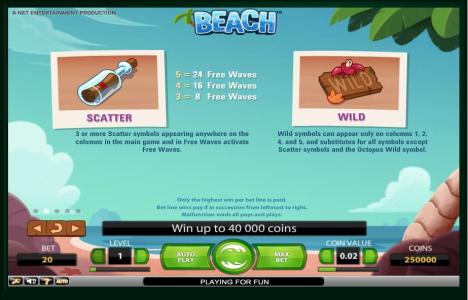 Beach Slot Machine Scatter Awards and Wild Symbol Screen