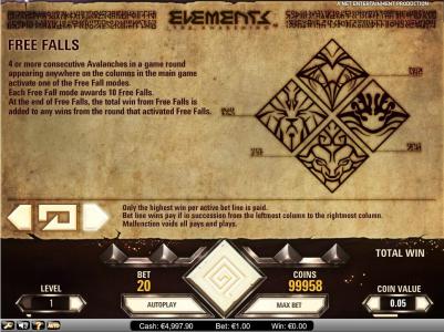 Elements The Awakening Slot Machine Elements: The Awakening Features Screen
