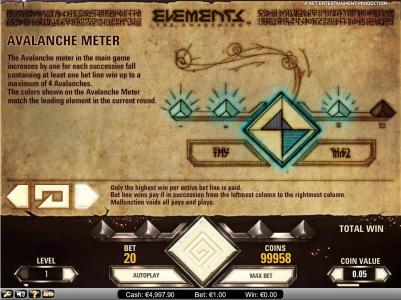 Elements The Awakening Slot Machine Elements: The Awakening Avalanche Meter Screen