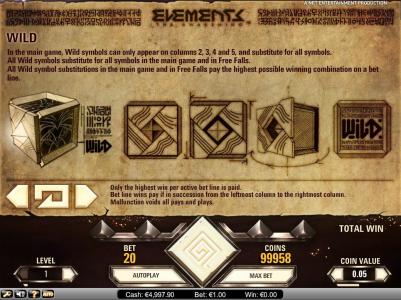Elements The Awakening Slot Machine Scatter Awards and Wild Symbol Screen