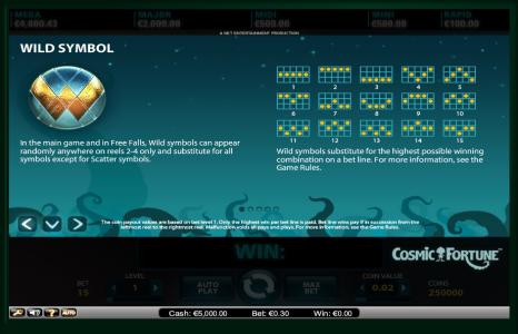 Cosmic Fortune Slot Machine Paylines Screen