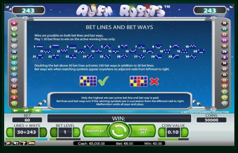 Alien Robots Slot Machine Paylines Screen