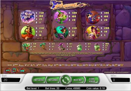 Wild Witches Slot Machine Paytable Screen