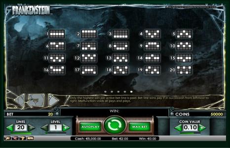 Frankenstein Slot Machine Paylines Screen