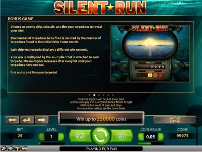 Silent Run Slot Machine Bonus Game Screen