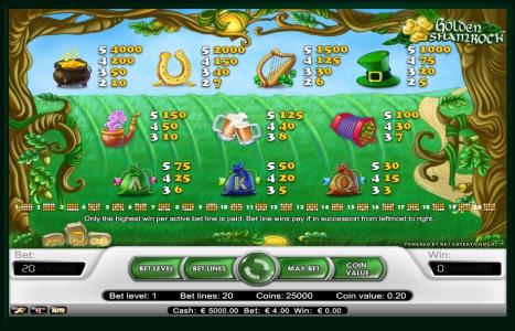 Golden Shamrock Slot Machine Paytable Screen