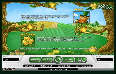 Golden Shamrock Slot Machine Scatter Awards and Wild Symbol Screen