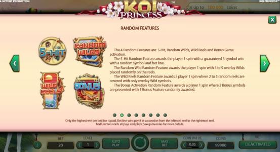 Koi Princess Slot Machine Random Features Overview Screen
