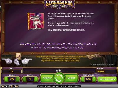 Simsalabim Slot Machine Paylines Screen