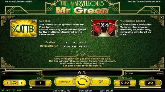 The Marvellous Mr Green Slot Machine Scatter Awards Screen