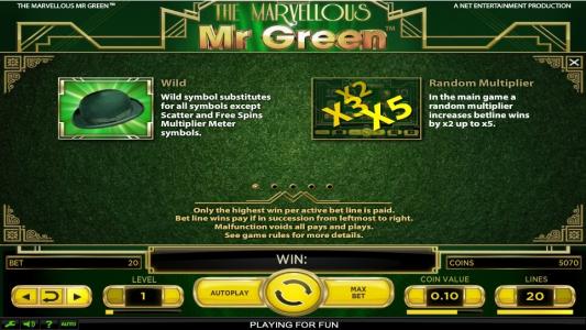 The Marvellous Mr Green Slot Machine Wild Symbol Screen