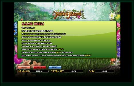 Fairies Forest Slot Machine Game Rules Screen